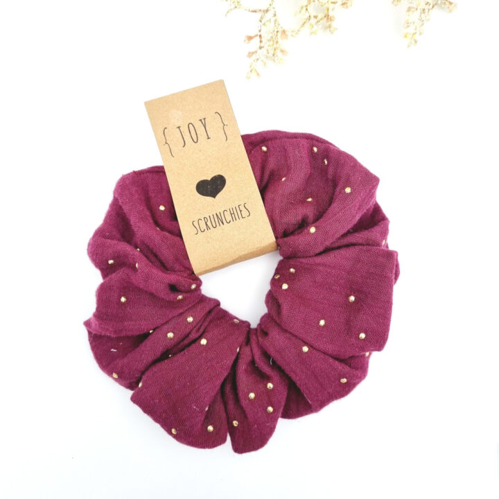 Scrunchie Gold Dots Μπορντώ